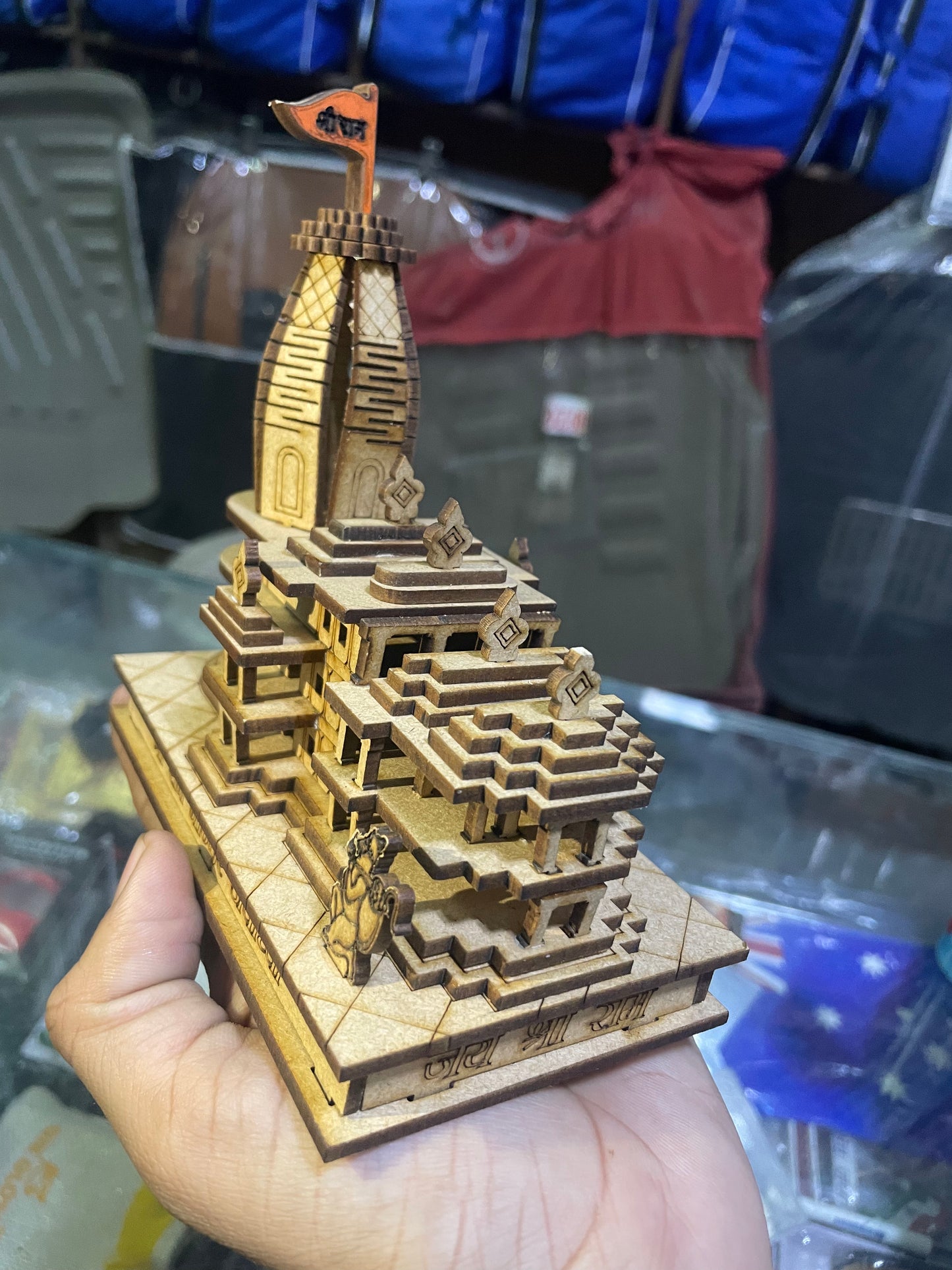 Ram Mandir Ayodhya 3D Wood Temple for Cars Home Office Shop